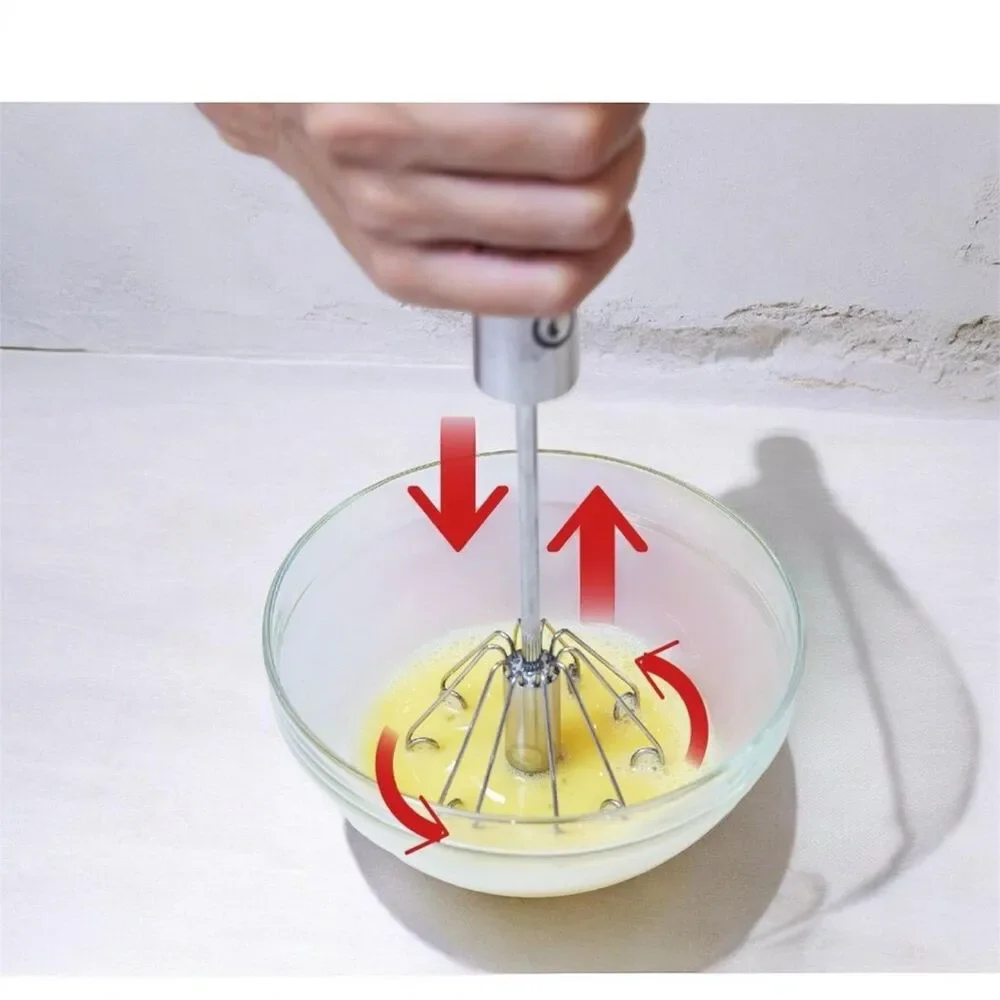 Stainless Steel Push Whisk Semi Automatic Egg Beater Rotary Hand Mixer Blender